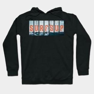 Hang 10 Surfs Up Beach Retro Distressed Surfing Hoodie